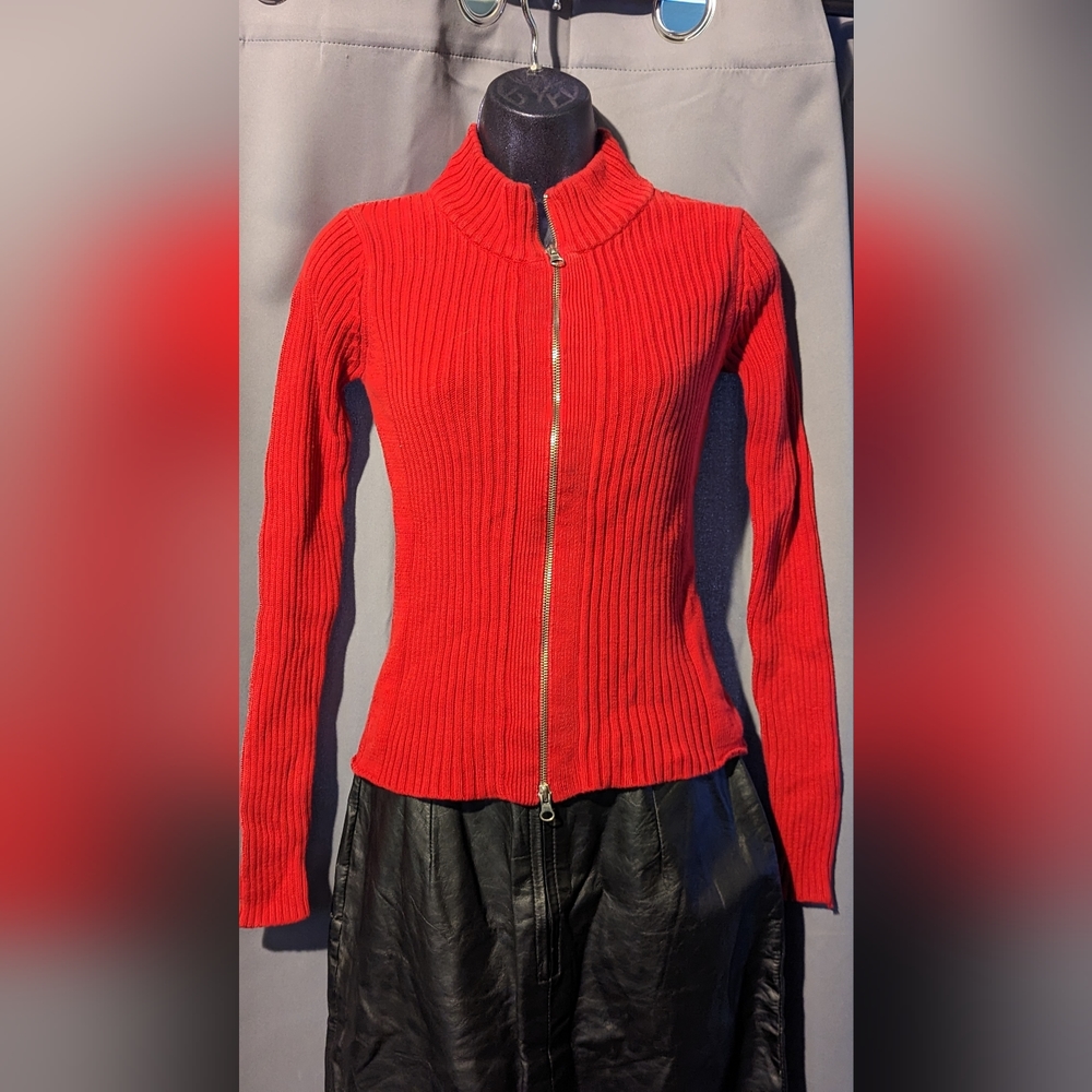 Red Vintage Zip Sweater